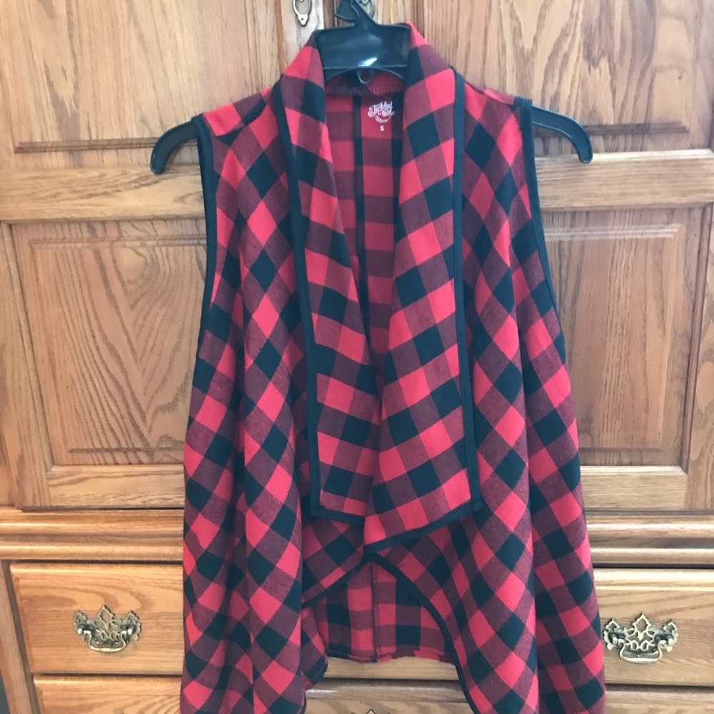 Red and black buffalo plaid vest